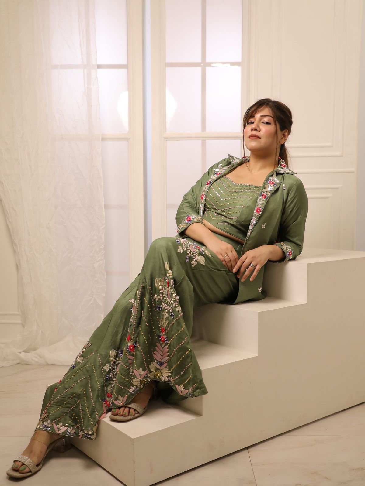 Olive Blossom Sharara Set