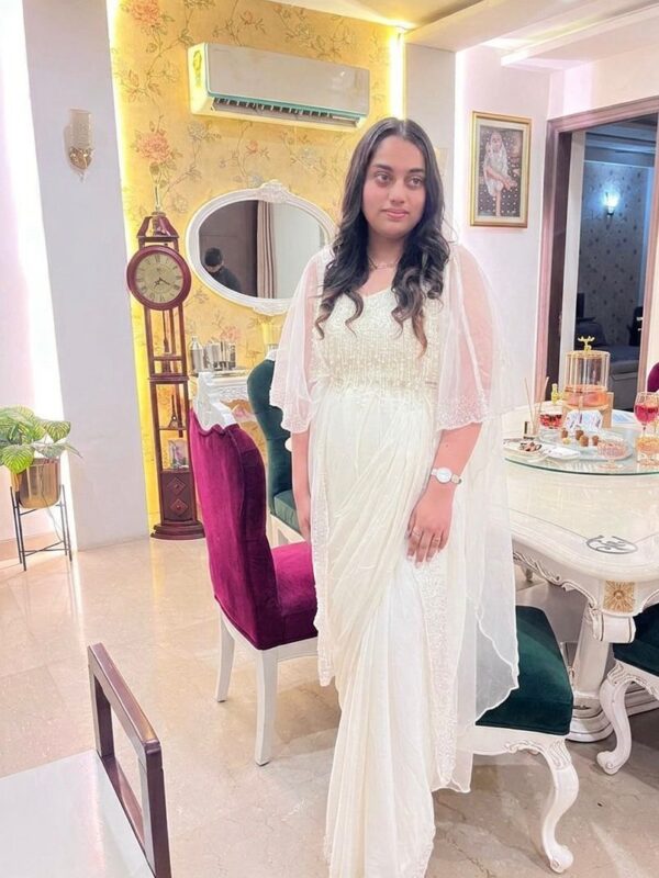 Ethereal White Draped Saree – Saanjh by Saloni