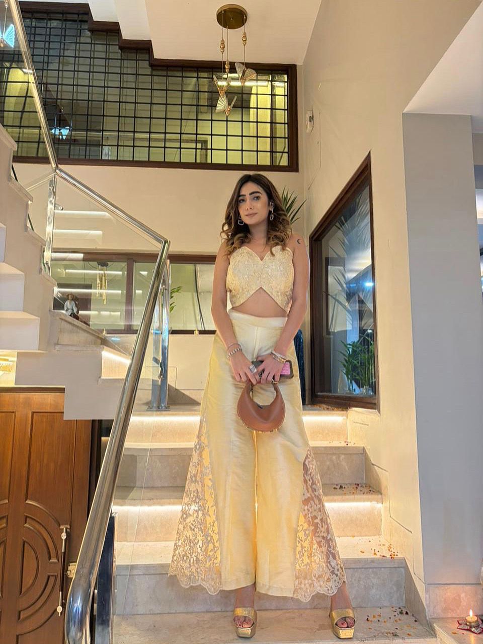 Ivory Embroidered Lace Panel Co-ord Set