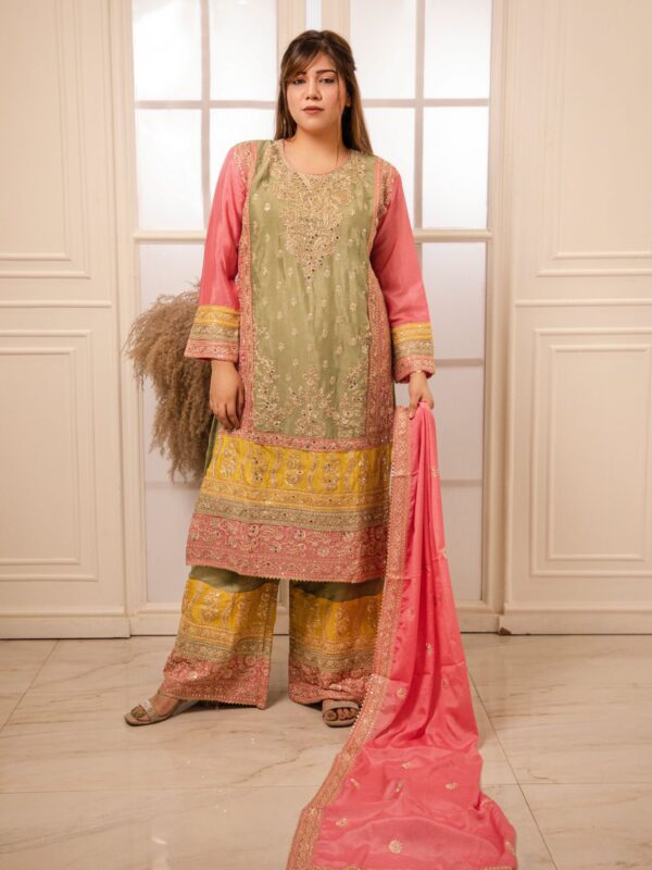 Noor Zari Suit Set – Olive Gulnaar