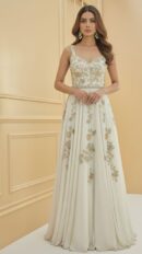 Ivory Gold Embroidered Evening Gown